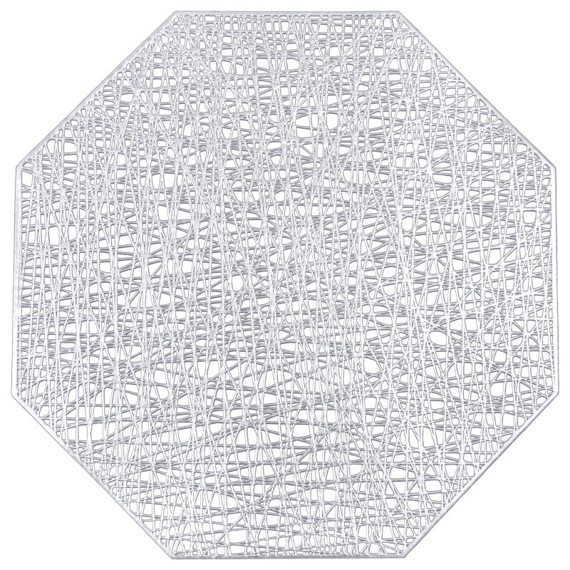 U'Artlines Octagonal Placemats Hollow Out Mats Vinyl Non-Slip Heat Insulation Kitchen Table Mats (Octagonal Silver, 6pcs) - Image 1